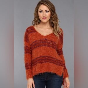 Free People V-Neck Sweater in Orange and Purple